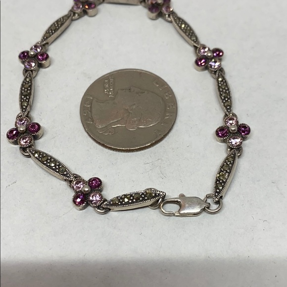 Marcasite and synthetic amethyst 925 bracelet - Picture 8 of 8